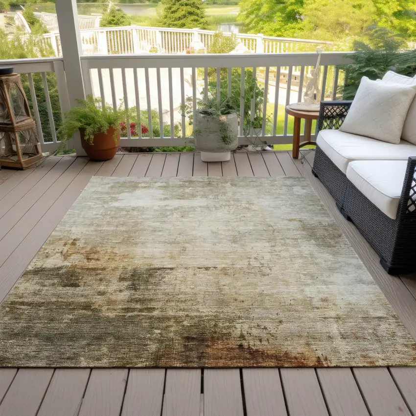 Linen Black And Copper Abstract Washable Indoor Outdoor Area Rug Photo 9
