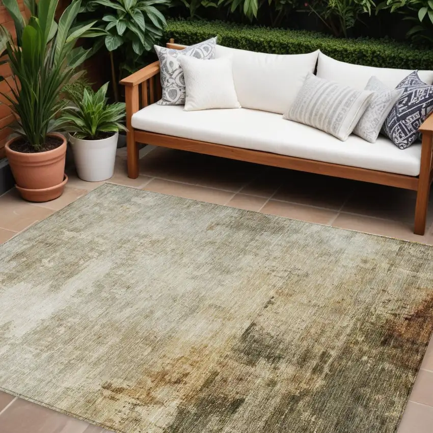 Linen Black And Copper Abstract Washable Indoor Outdoor Area Rug Photo 1