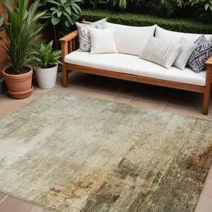 Photo of Linen Black And Copper Abstract Washable Indoor Outdoor Area Rug