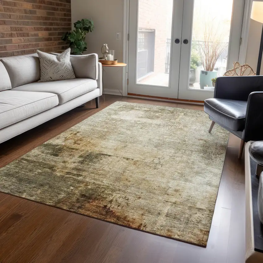 Linen Black And Copper Abstract Washable Indoor Outdoor Area Rug Photo 8