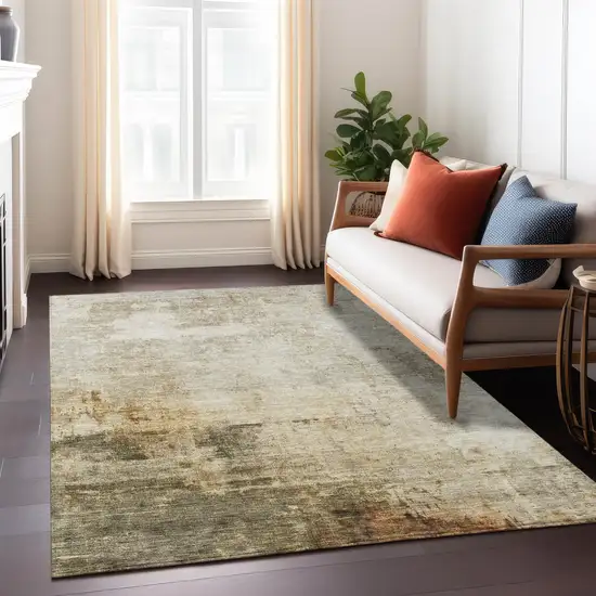 Linen Black And Copper Abstract Washable Indoor Outdoor Area Rug Photo 9