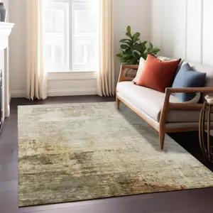 Photo of Linen Black And Copper Abstract Washable Indoor Outdoor Area Rug