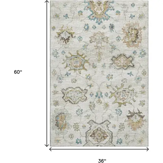 Linen Blue And Coffee Floral Medallion Washable Area Rug With UV Protection Photo 3