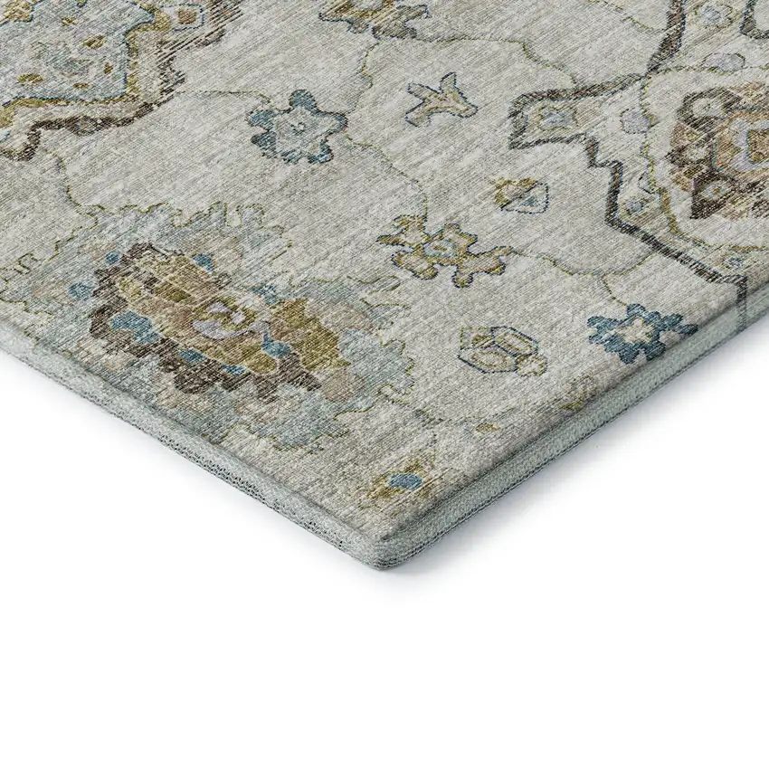 Linen Blue And Coffee Floral Medallion Washable Area Rug With UV Protection Photo 7