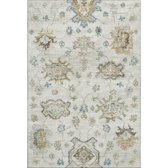 Linen Blue And Coffee Floral Medallion Washable Area Rug With UV Protection Photo 2