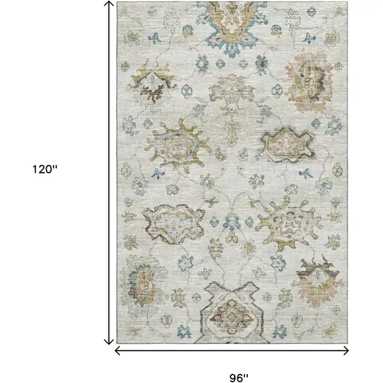 Linen Blue And Coffee Floral Medallion Washable Area Rug With UV Protection Photo 3