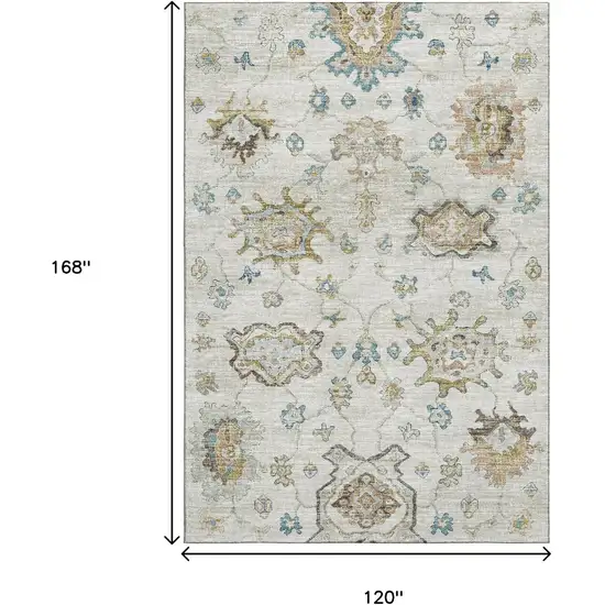 Linen Blue And Coffee Floral Medallion Washable Area Rug With UV Protection Photo 3