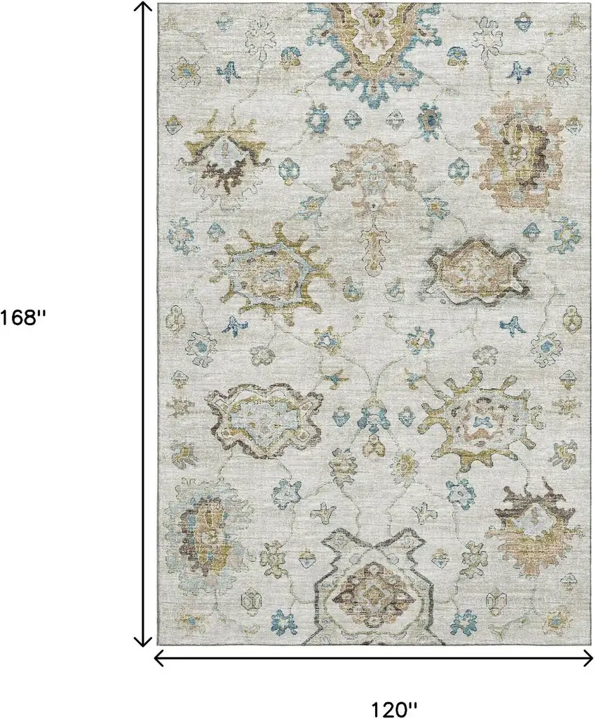 Linen Blue And Coffee Floral Medallion Washable Area Rug With UV Protection Photo 3