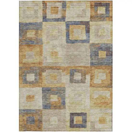 Linen Blue And Copper Geometric Washable Indoor Outdoor Area Rug Photo 5