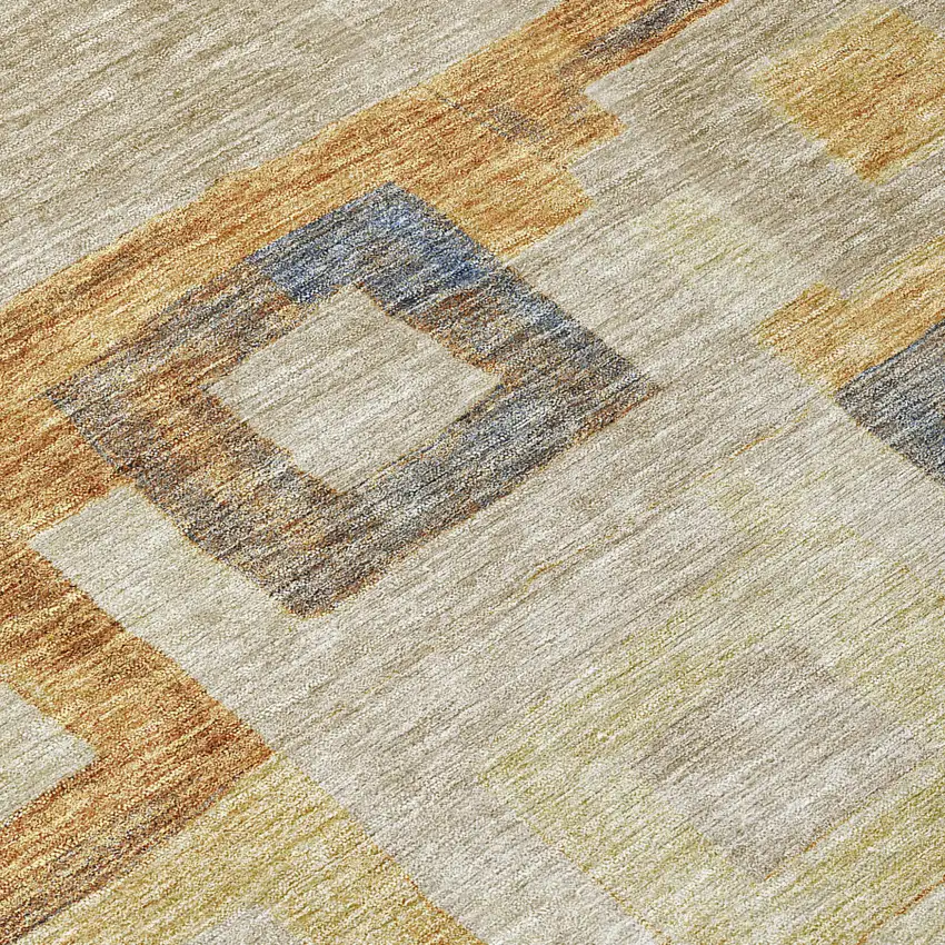 Linen Blue And Copper Geometric Washable Indoor Outdoor Area Rug Photo 8