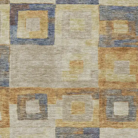 Linen Blue And Copper Geometric Washable Indoor Outdoor Area Rug Photo 5