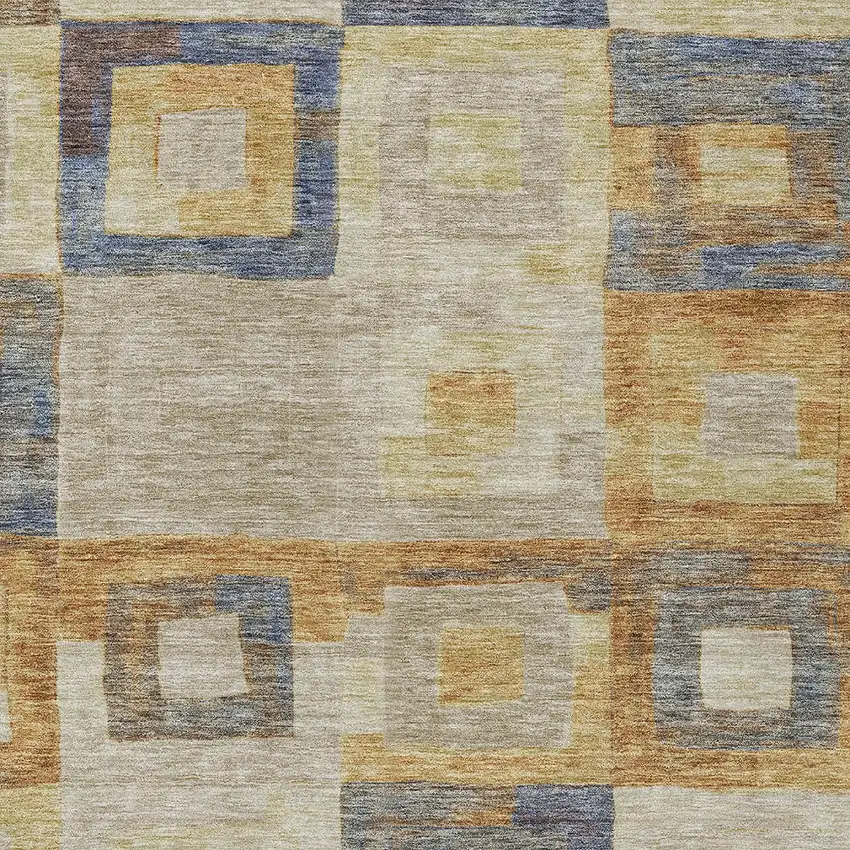 Linen Blue And Copper Geometric Washable Indoor Outdoor Area Rug Photo 5