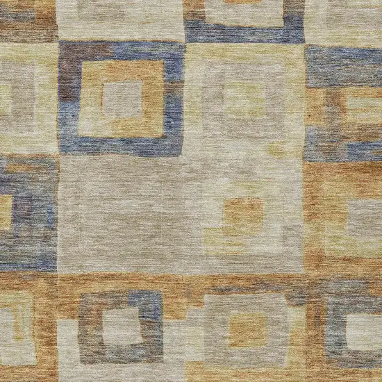 Linen Blue And Copper Geometric Washable Indoor Outdoor Area Rug Photo 5