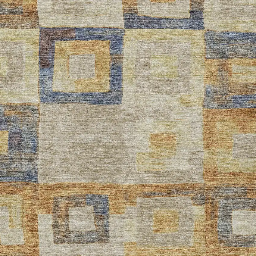 Linen Blue And Copper Geometric Washable Indoor Outdoor Area Rug Photo 5