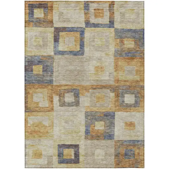 Linen Blue And Copper Geometric Washable Indoor Outdoor Area Rug Photo 2
