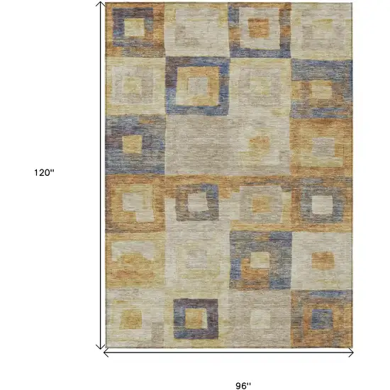 Linen Blue And Copper Geometric Washable Indoor Outdoor Area Rug Photo 7