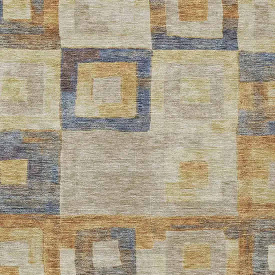 Linen Blue And Copper Geometric Washable Indoor Outdoor Area Rug Photo 5