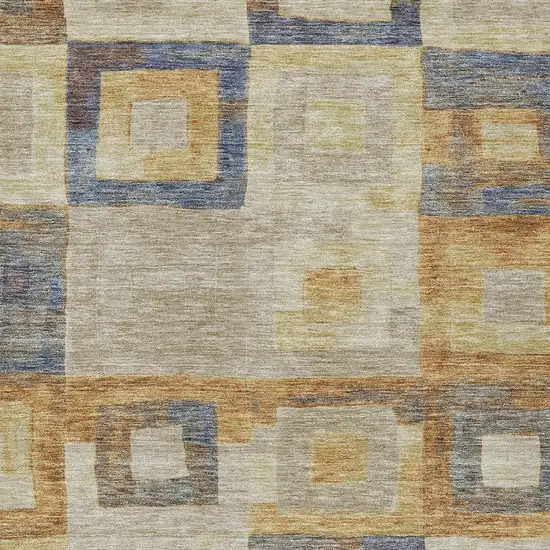 Linen Blue And Copper Geometric Washable Indoor Outdoor Area Rug Photo 6