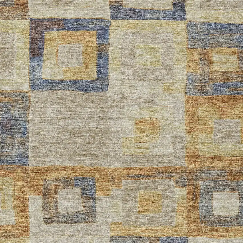 Linen Blue And Copper Geometric Washable Indoor Outdoor Area Rug Photo 6