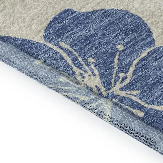 Linen Blue And Green Floral Washable Area Rug With UV Protection Photo 9