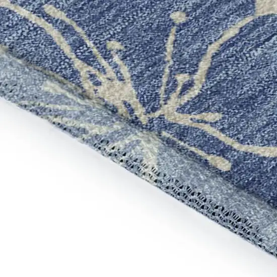 Linen Blue And Green Floral Washable Area Rug With UV Protection Photo 8