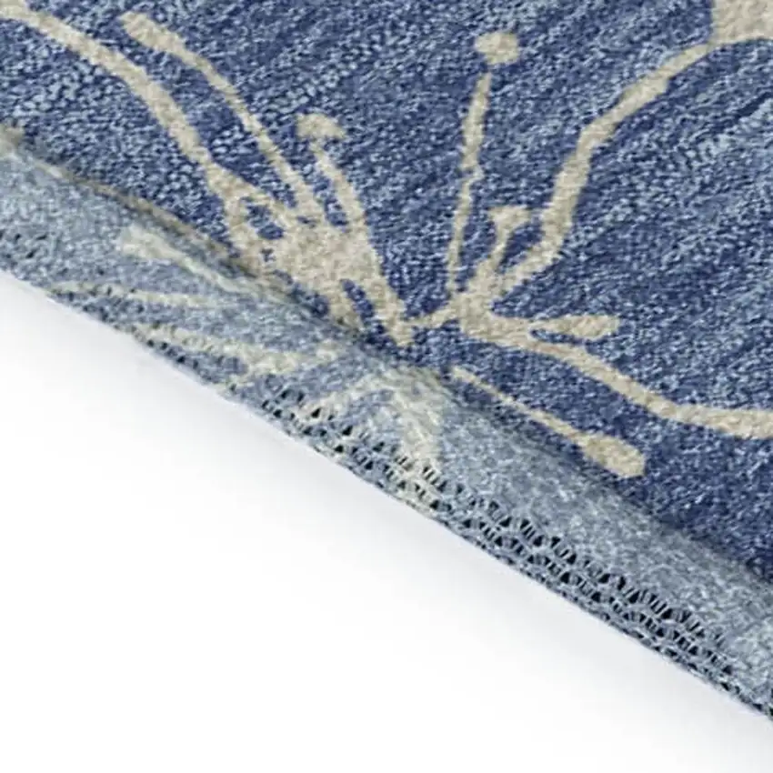 Linen Blue And Green Floral Washable Area Rug With UV Protection Photo 8