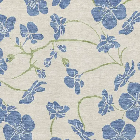 Linen Blue And Green Floral Washable Area Rug With UV Protection Photo 4