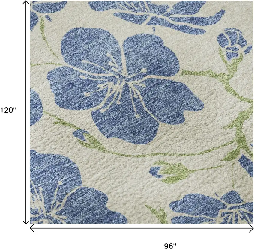 Linen Blue And Green Floral Washable Area Rug With UV Protection Photo 8