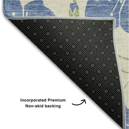 Linen Blue And Green Floral Washable Area Rug With UV Protection Photo 5