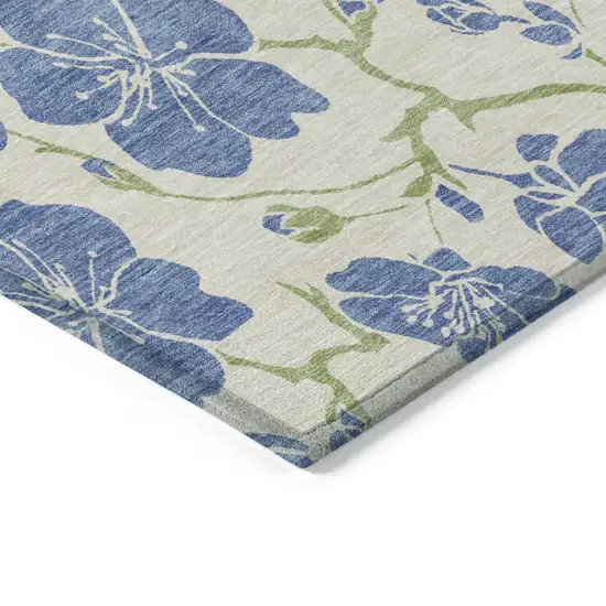 Linen Blue And Green Floral Washable Indoor Outdoor Area Rug Photo 5