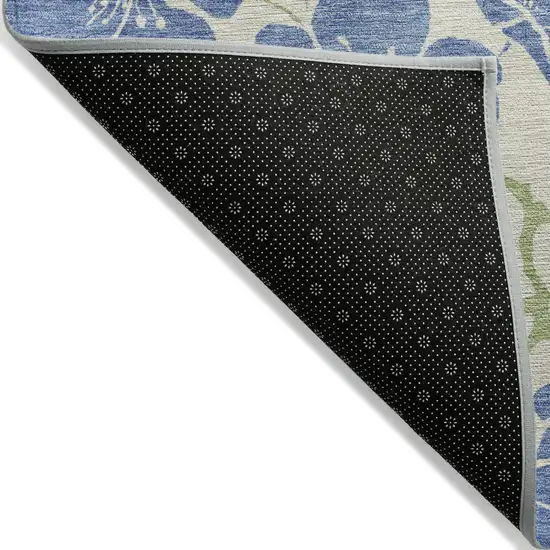 Linen Blue And Green Floral Washable Indoor Outdoor Area Rug Photo 4