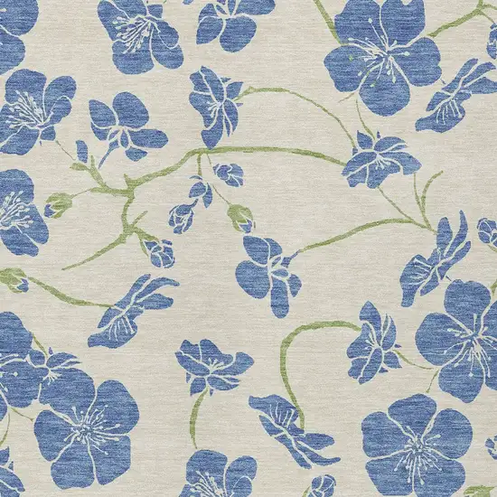 Linen Blue And Green Floral Washable Indoor Outdoor Area Rug Photo 6