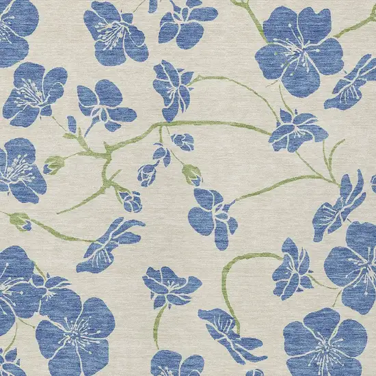 Linen Blue And Green Floral Washable Indoor Outdoor Area Rug Photo 6