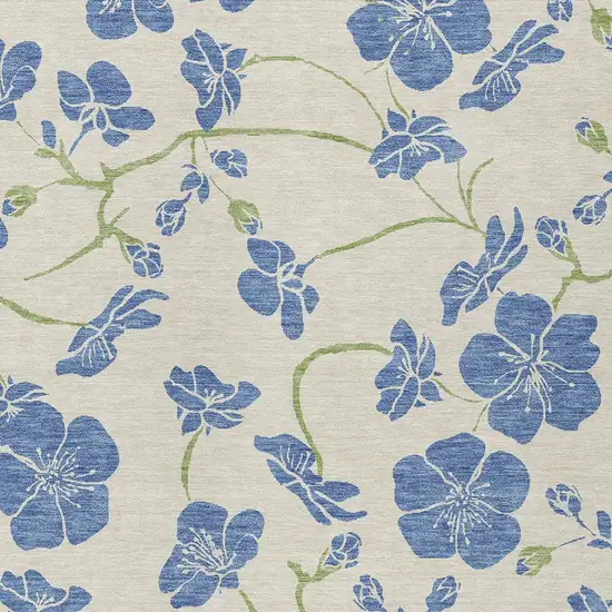 Linen Blue And Green Floral Washable Indoor Outdoor Area Rug Photo 6