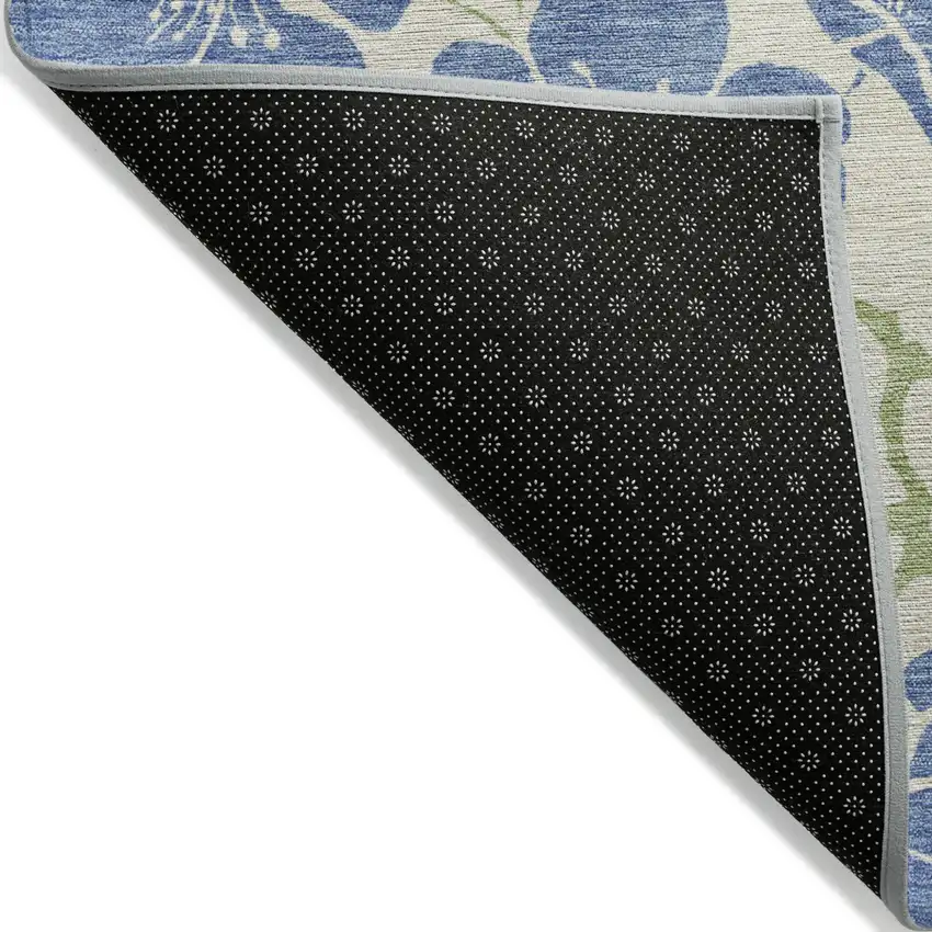 Linen Blue And Green Floral Washable Indoor Outdoor Area Rug Photo 4
