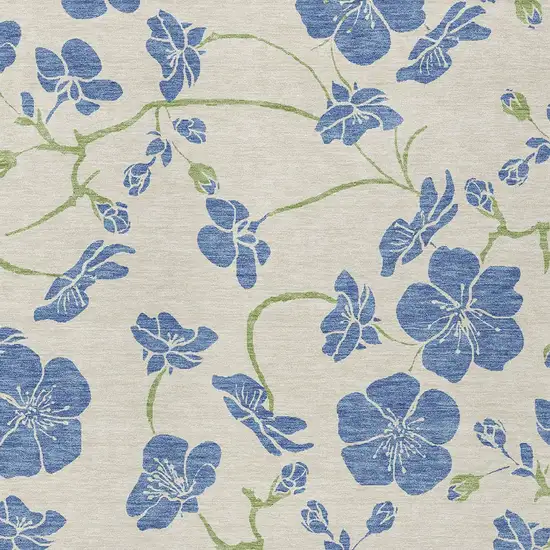 Linen Blue And Green Floral Washable Indoor Outdoor Area Rug Photo 6