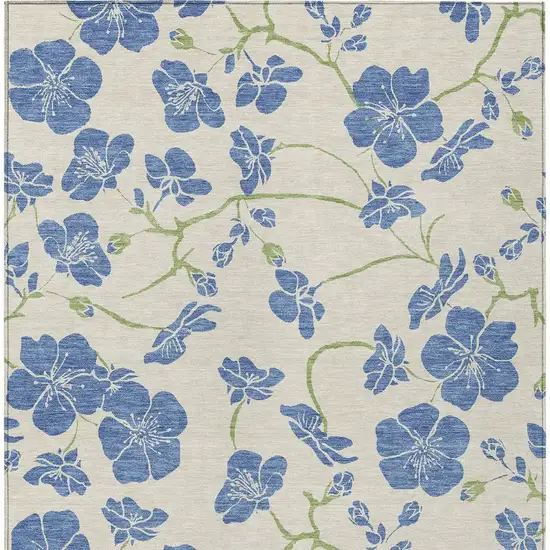 Linen Blue And Green Floral Washable Indoor Outdoor Area Rug Photo 7