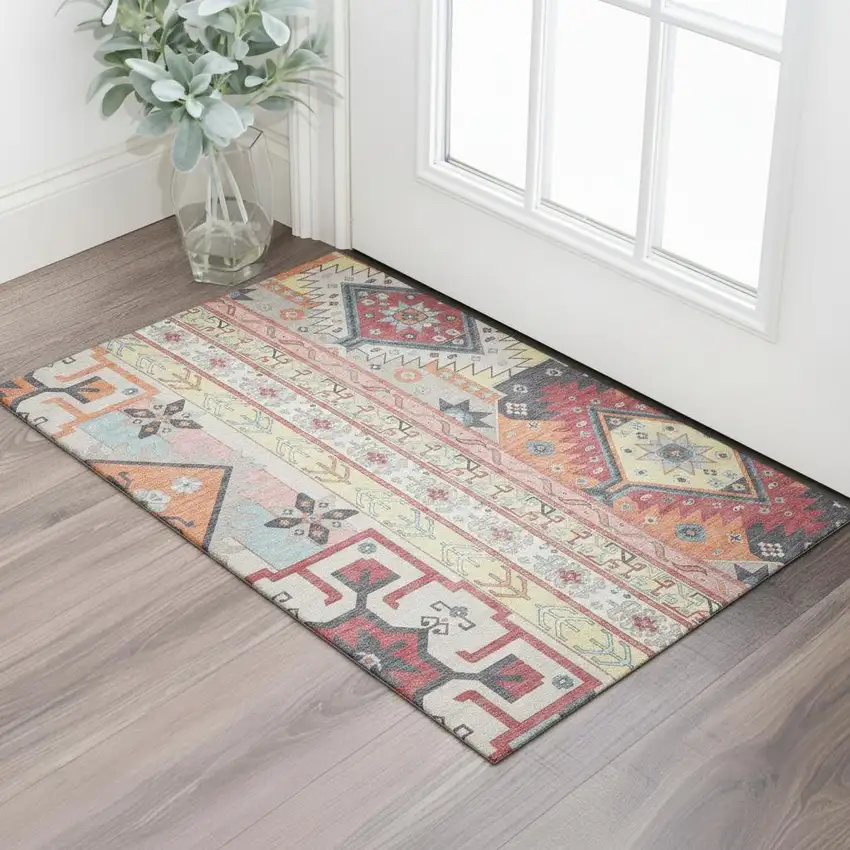 Linen Blush And Gray Southwestern Washable Area Rug With UV Protection Photo 2