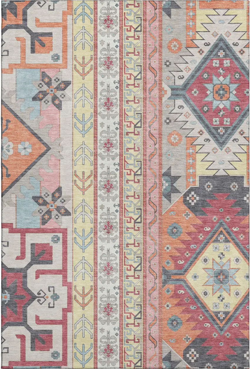 Linen Blush And Gray Southwestern Washable Area Rug With UV Protection Photo 1