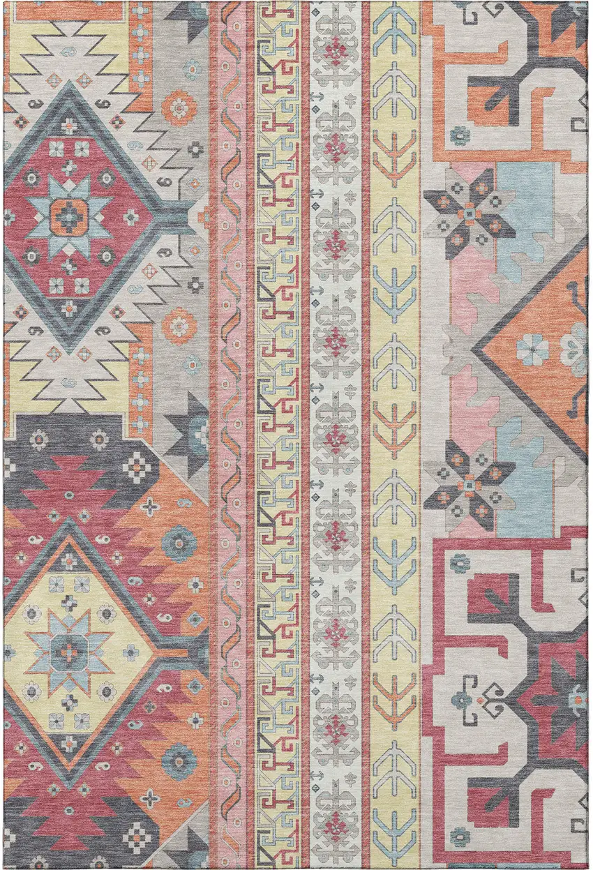 Linen Blush And Gray Southwestern Washable Area Rug With UV Protection Photo 3