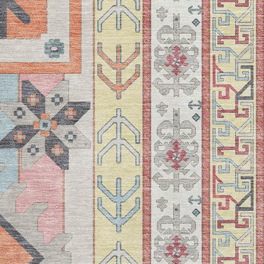 Linen Blush And Gray Southwestern Washable Area Rug With UV Protection Photo 2