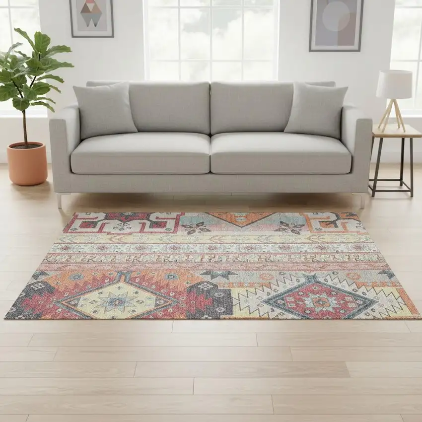 Linen Blush And Gray Southwestern Washable Area Rug With UV Protection Photo 2