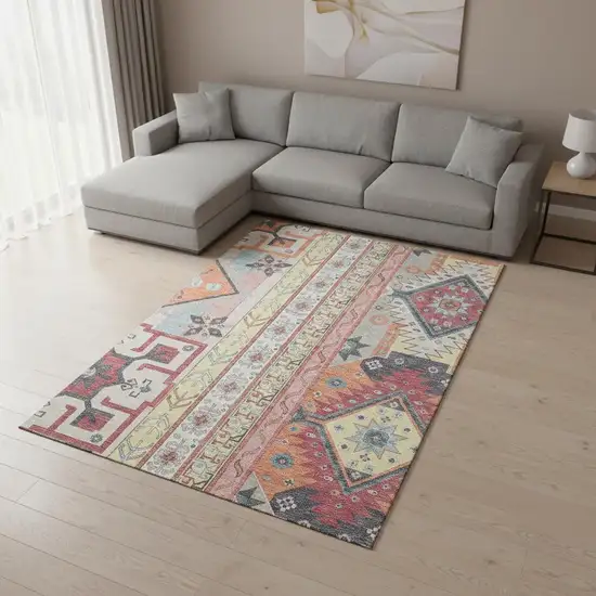 Linen Blush And Gray Southwestern Washable Area Rug With UV Protection Photo 2