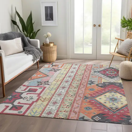 Linen Blush And Gray Southwestern Washable Area Rug With UV Protection Photo 5