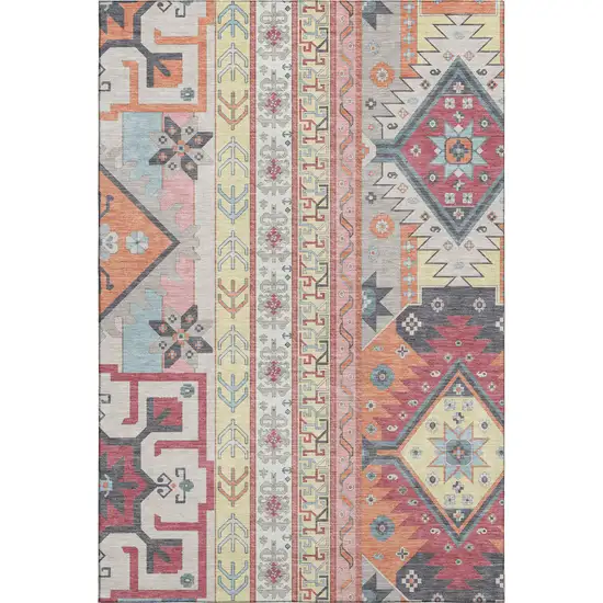 Linen Blush And Gray Southwestern Washable Area Rug With UV Protection Photo 1