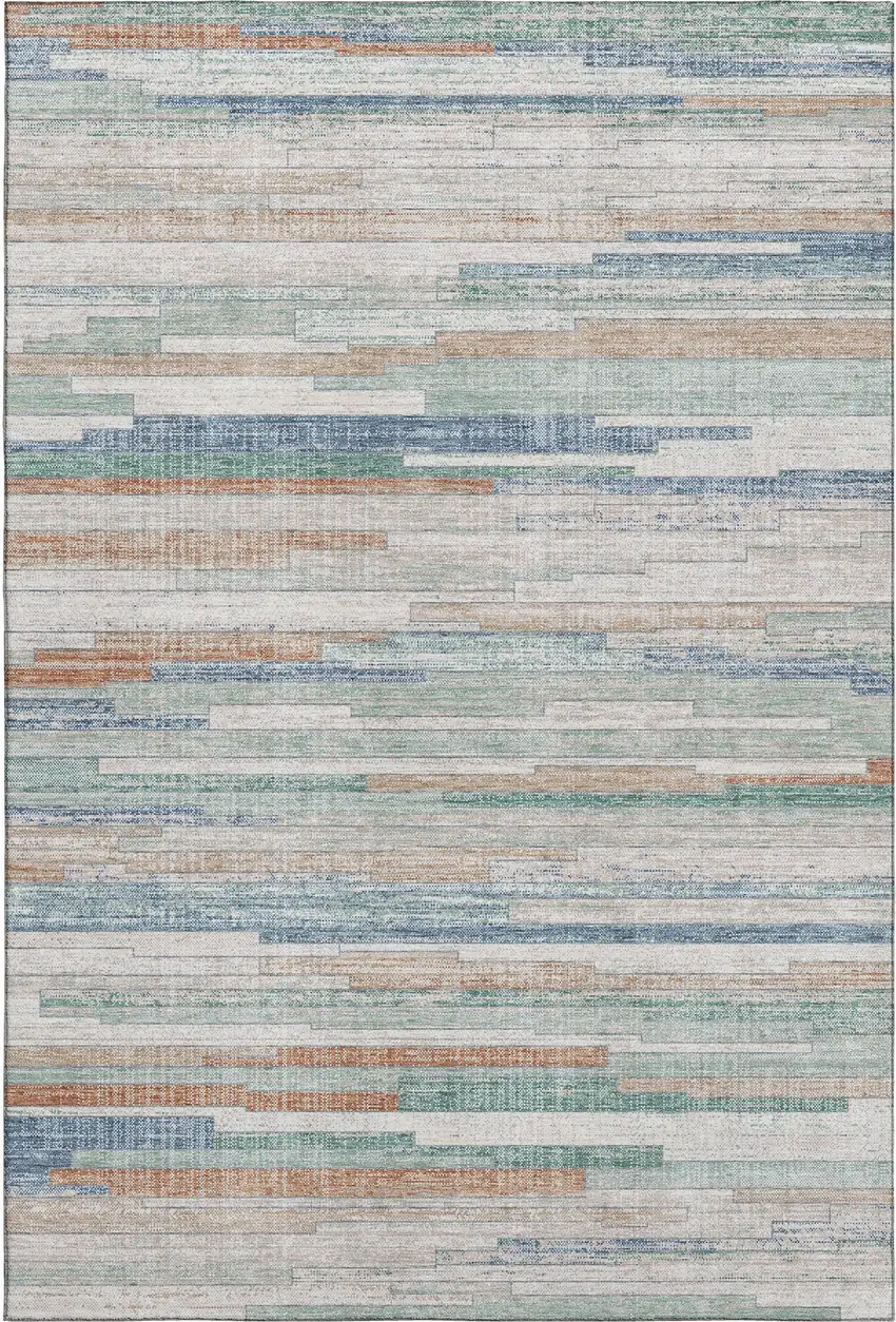 Linen Copper And Ivory Striped Washable Area Rug With UV Protection Photo 1