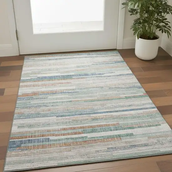 Linen Copper And Ivory Striped Washable Area Rug With UV Protection Photo 2