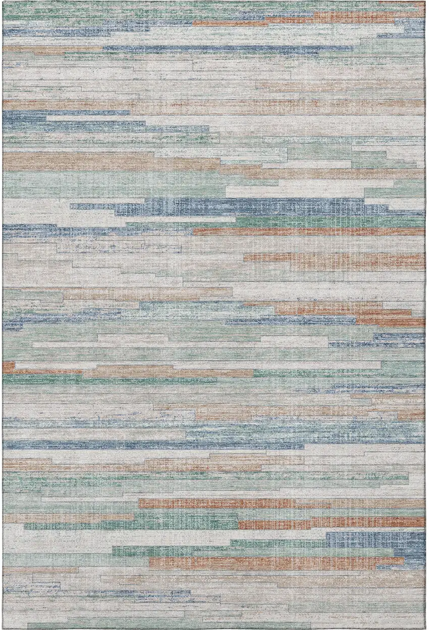 Linen Copper And Ivory Striped Washable Area Rug With UV Protection Photo 4