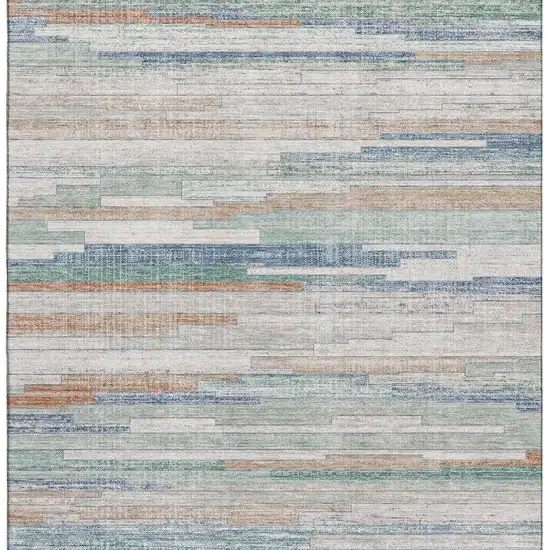 Linen Copper And Ivory Striped Washable Area Rug With UV Protection Photo 3