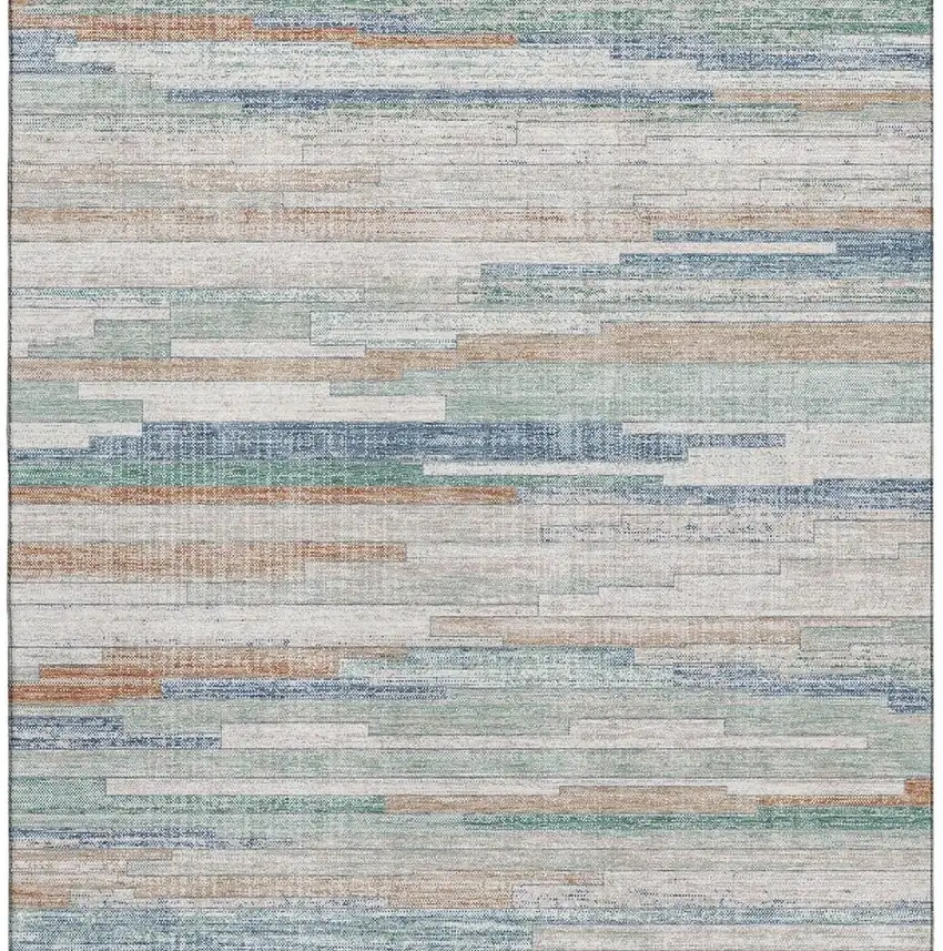 Linen Copper And Ivory Striped Washable Area Rug With UV Protection Photo 3